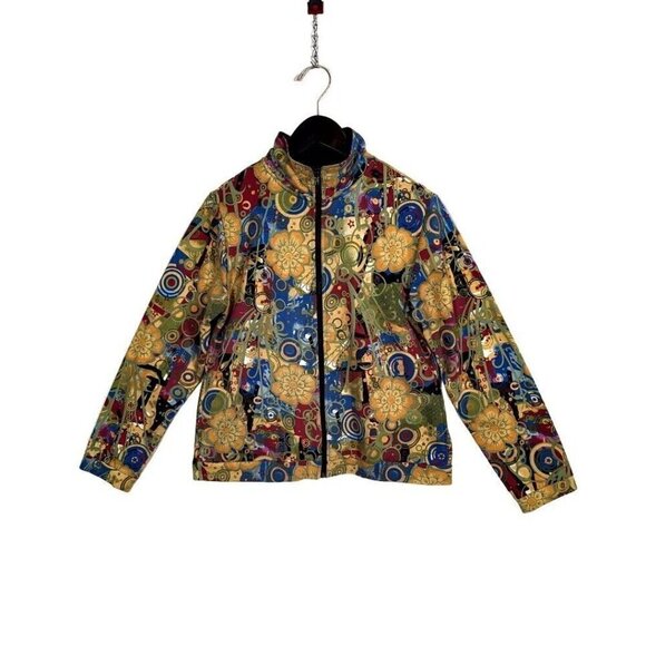 Kaktus Vintage Bomber Track Jacket Boho Floral Mob Wife Size M Full Zip Athletic - Picture 1 of 7